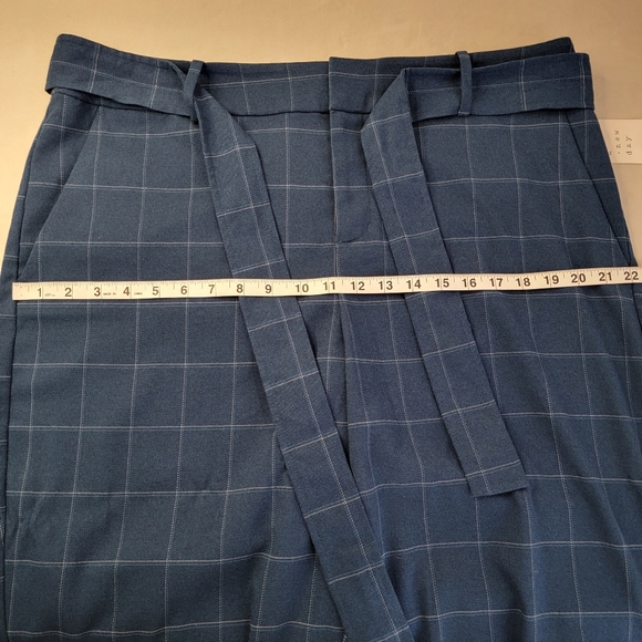NWT A New Day Dress Pants Blue Windowpane Plaid Belted High Rise Preppy Office - Picture 9 of 12